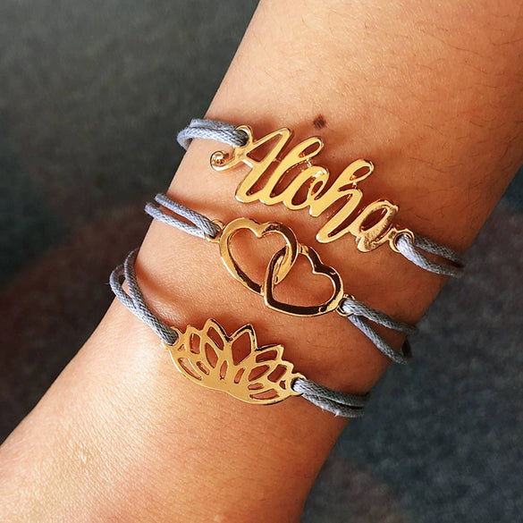 Wholesale Women's Ins Style Alloy Bracelet With Heart Shape Geometric Letters Numbers Text Pattern Electroplated