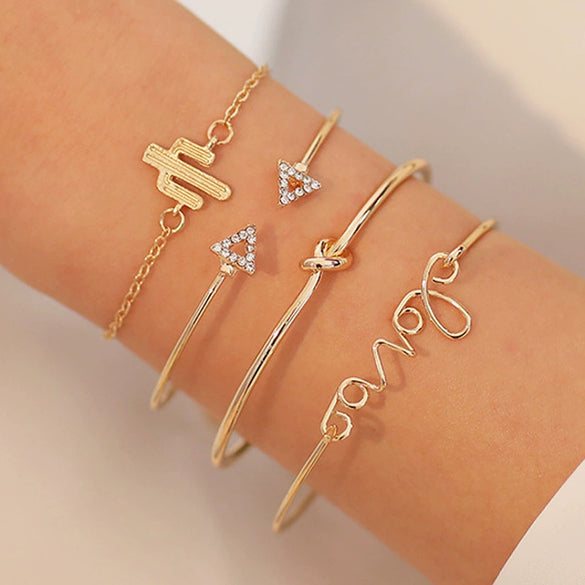 Wholesale Women's Ins Style Alloy Bracelet With Heart Shape Geometric Letters Numbers Text Pattern Electroplated