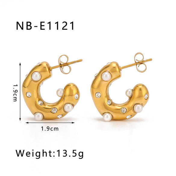 Wholesale Women's Ins Style C Shaped Three Dimensional Geometric Stainless Steel 18K Gold Plated Earrings