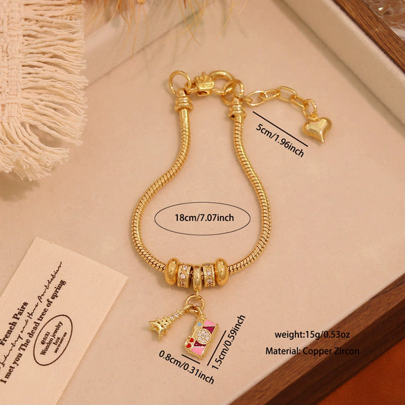 Wholesale Women's Ins Style Diy Bracelet With Medicine Box And Guitar Pendants Real Gold Plated On Copper