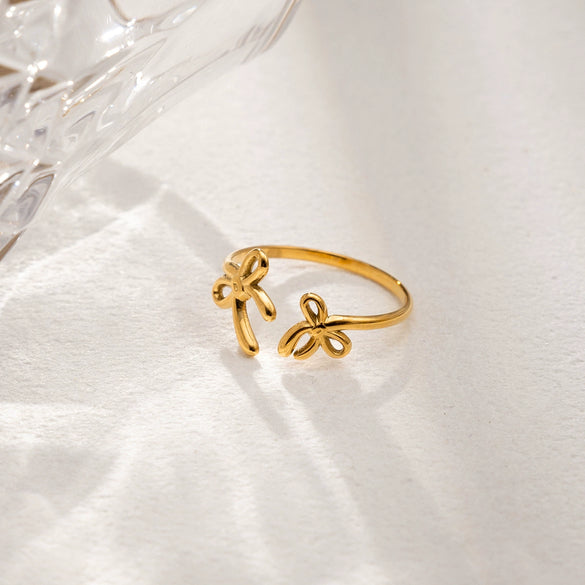 Wholesale Women's Ins Style Electroplated 18K Gold Stainless Steel Bow Tie Ring Accessories