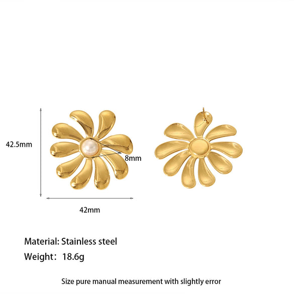 Wholesale Women's Ins Style Flower Pattern Stainless Steel 18K Gold Plated Earrings And Necklace Set