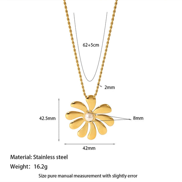 Wholesale Women's Ins Style Flower Pattern Stainless Steel 18K Gold Plated Earrings And Necklace Set