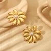 Wholesale Women's Ins Style Flower Pattern Stainless Steel 18K Gold Plated Earrings And Necklace Set