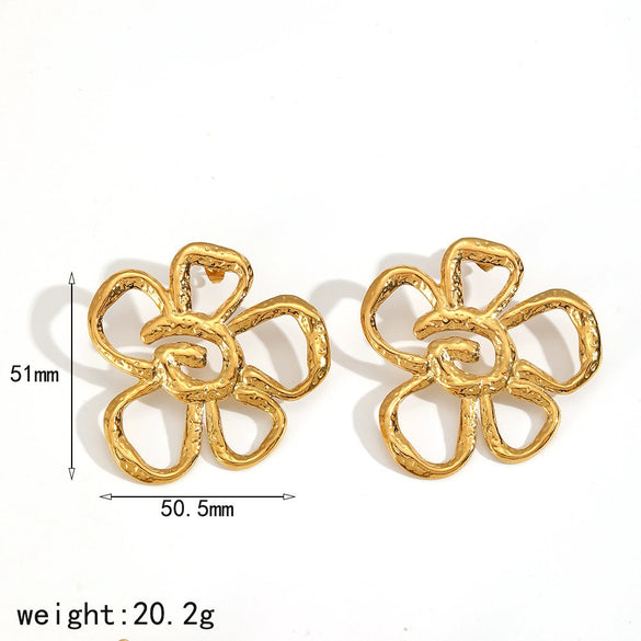 Wholesale Women's Ins Style Flower Pattern Titanium Steel And Stainless Steel Earrings With Pvd Furnace Vacuum Real Gold Plating
