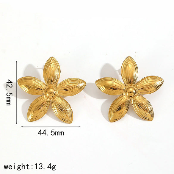 Wholesale Women's Ins Style Flower Pattern Titanium Steel And Stainless Steel Earrings With Pvd Furnace Vacuum Real Gold Plating