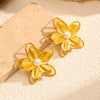 Wholesale Women's Ins Style Flower Shape Titanium Steel And Stainless Steel Earrings With Vacuum Real Gold Plating In Pvd Furnace