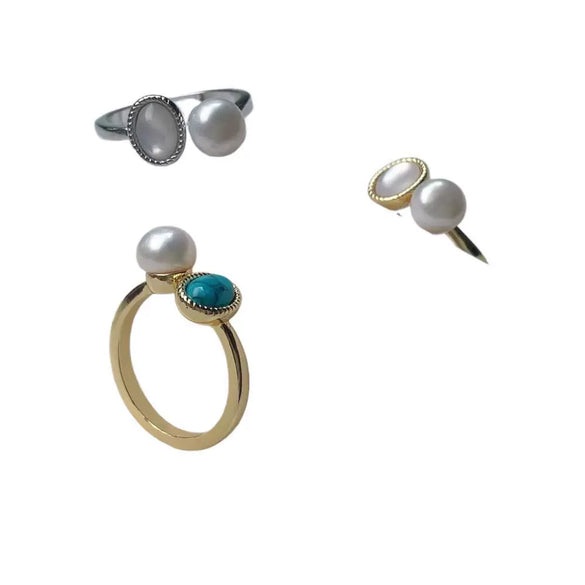 Wholesale Women's Ins Style Freshwater Pearl Open Ring Set With Pearls Made Of Copper Alloy