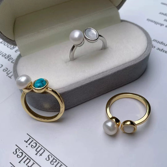 Wholesale Women's Ins Style Freshwater Pearl Open Ring Set With Pearls Made Of Copper Alloy