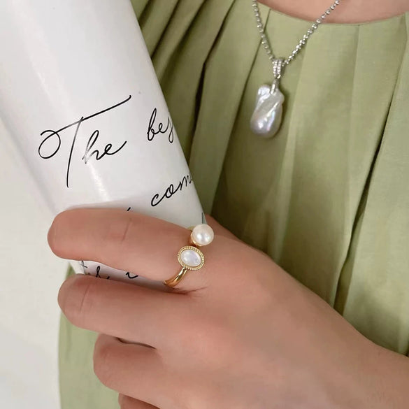 Wholesale Women's Ins Style Freshwater Pearl Open Ring Set With Pearls Made Of Copper Alloy