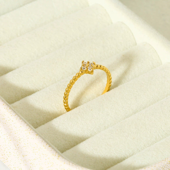 Wholesale Women's Ins Style Geometric And Floral Pattern Stainless Steel Zircon Inlaid 18K Gold Plated Open Ring Luxury Jewelry