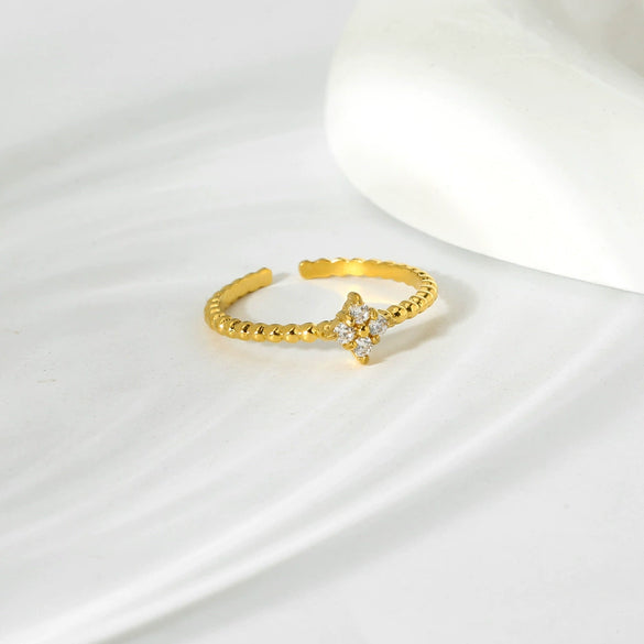 Wholesale Women's Ins Style Geometric And Floral Pattern Stainless Steel Zircon Inlaid 18K Gold Plated Open Ring Luxury Jewelry