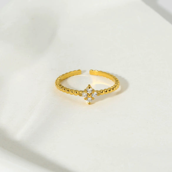 Wholesale Women's Ins Style Geometric And Floral Pattern Stainless Steel Zircon Inlaid 18K Gold Plated Open Ring Luxury Jewelry