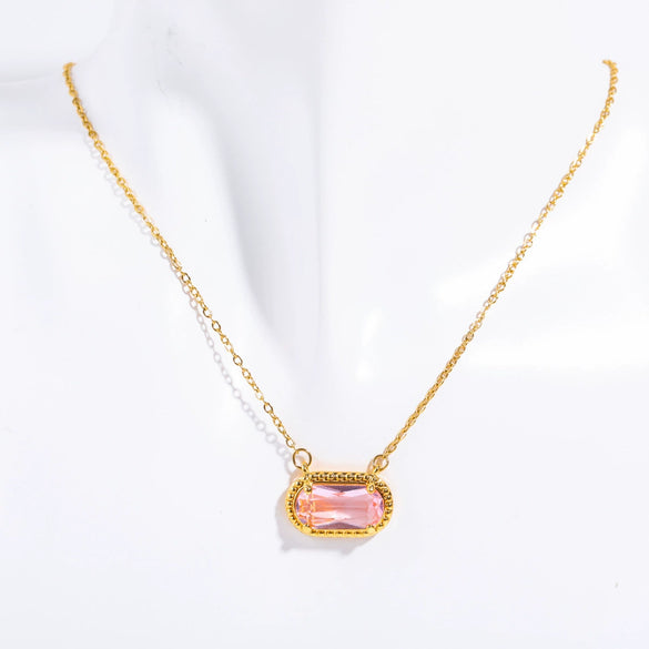 Wholesale Women's Ins Style Geometric Copper Natural Stone Inlaid Necklace Pendant And Bracelet With 18K Gold Electroplating