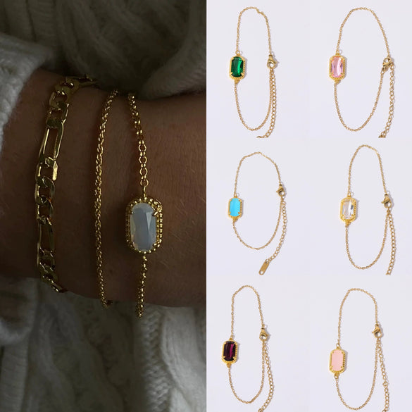 Wholesale Women's Ins Style Geometric Copper Natural Stone Inlaid Necklace Pendant And Bracelet With 18K Gold Electroplating