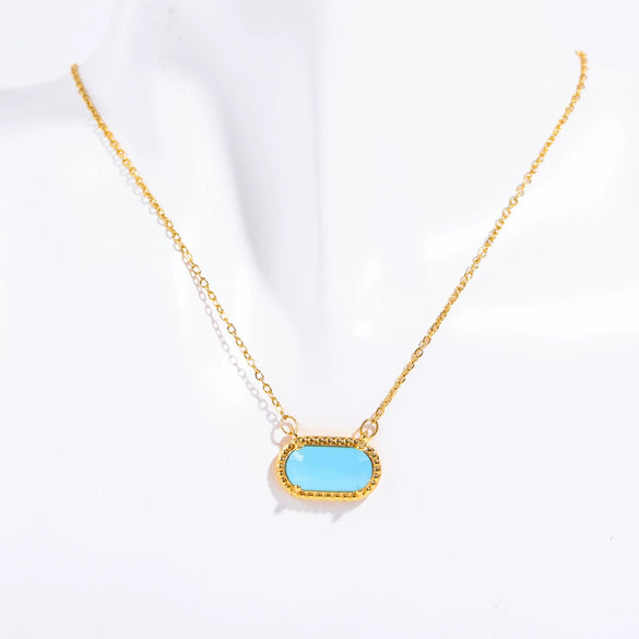 Wholesale Women's Ins Style Geometric Copper Natural Stone Inlaid Necklace Pendant And Bracelet With 18K Gold Electroplating
