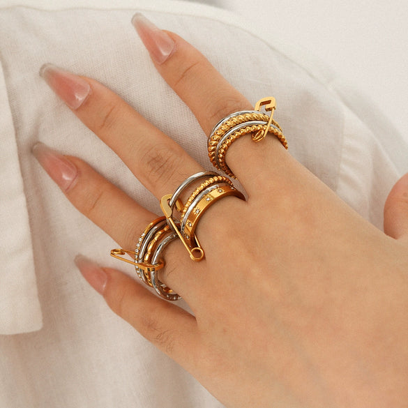 Wholesale Women's Ins Style Geometric Diamondencrusted Stainless Steel Stacking Rings