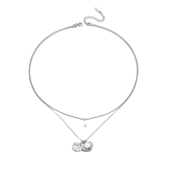 Wholesale Women's Ins Style Geometric Five Pointed Star Stainless Steel Electroplated Double Layer Pearl Shell Clavicle Necklace