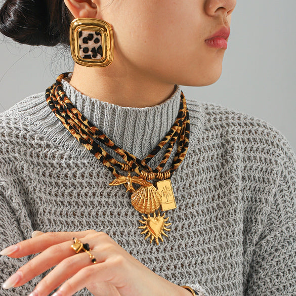 Wholesale Women's Ins Style Geometric Gold Plated Stainless Steel Jewelry Necklaces Bracelets Earrings With Velvet Chain