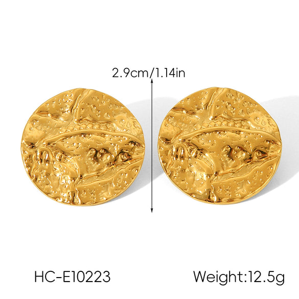 Wholesale Women's Ins Style Geometric Hammer Pattern Design Electroplated Asymmetrical Texture Stainless Steel Earrings