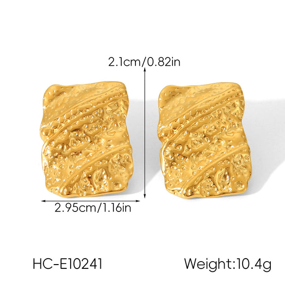 Wholesale Women's Ins Style Geometric Hammer Pattern Design Electroplated Asymmetrical Texture Stainless Steel Earrings