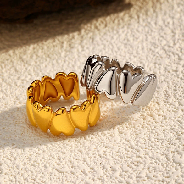 Wholesale Women's Ins Style Geometric Heart Cut Out Stainless Steel 18K Gold Plated Ring