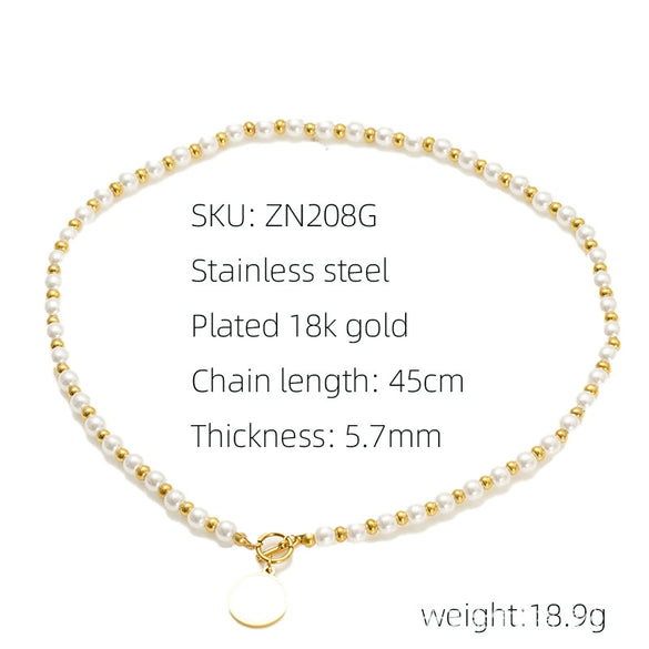 Wholesale Women's Ins Style Geometric Pearl Necklace With Real Gold Plating And Handmade Beaded Chain Stainless Steel Accessories