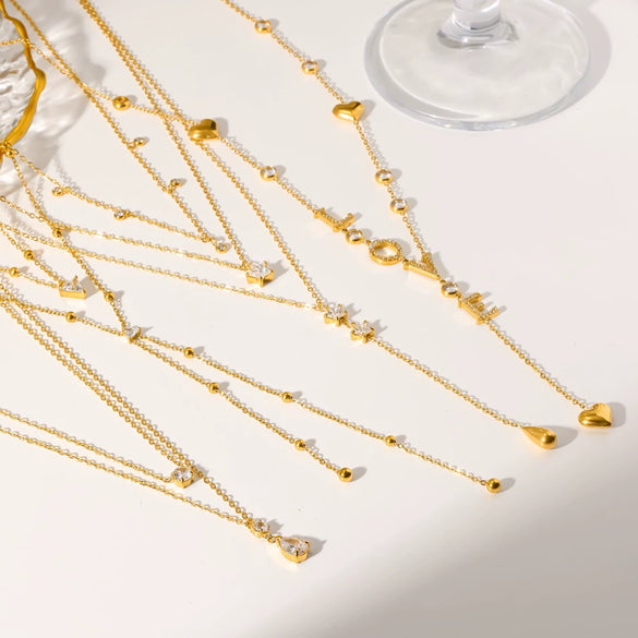 Wholesale Women's Ins Style Geometric Rhinestonestudded Stainless Steel And Titanium Steel Oshaped Chain Necklace With Pvd Furnace Vacuum Real Gold Plating