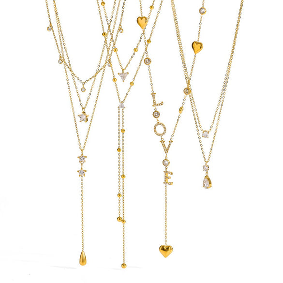 Wholesale Women's Ins Style Geometric Rhinestonestudded Stainless Steel And Titanium Steel Oshaped Chain Necklace With Pvd Furnace Vacuum Real Gold Plating