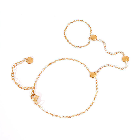 Wholesale Women's Ins Style Geometric Round Zircon Stainless Steel 18K Real Gold Plated Bracelet