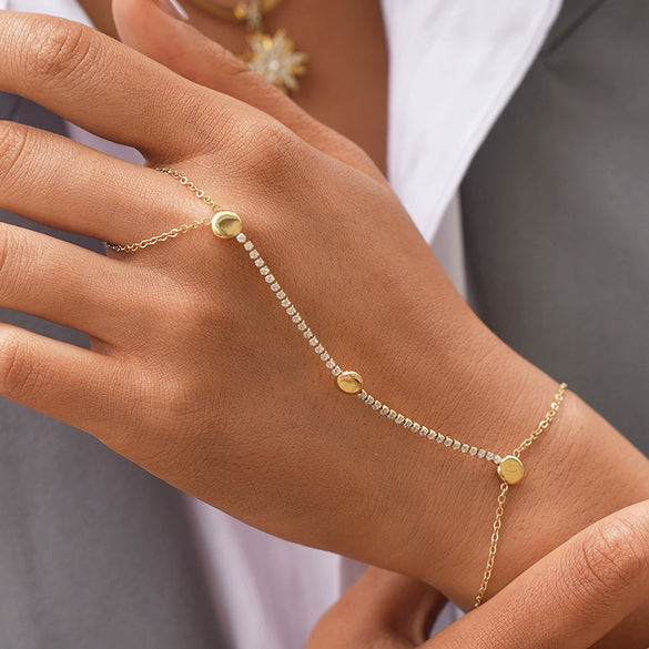 Wholesale Women's Ins Style Geometric Round Zircon Stainless Steel 18K Real Gold Plated Bracelet