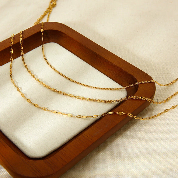 Wholesale Women's Ins Style Geometric Stainless Steel And Titanium Steel Electroplated Three Layer Necklace