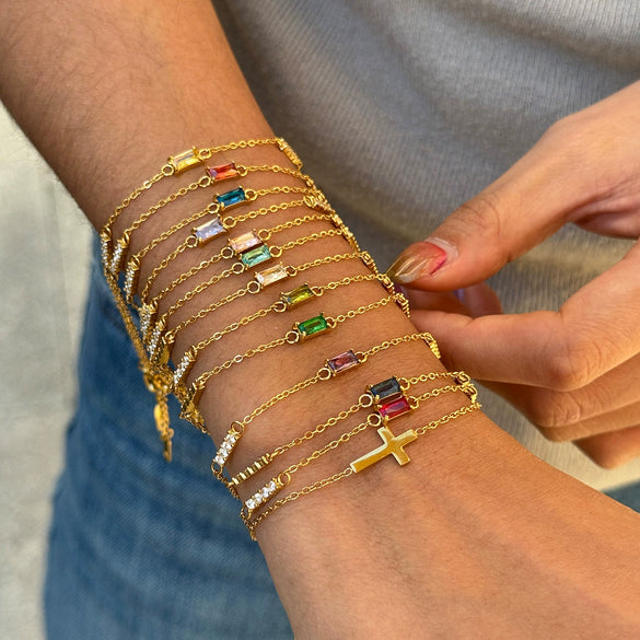 Wholesale Women's Ins Style Geometric Stainless Steel Electroplated Birthstone Bracelet Set