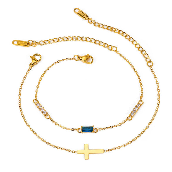 Wholesale Women's Ins Style Geometric Stainless Steel Electroplated Birthstone Bracelet Set