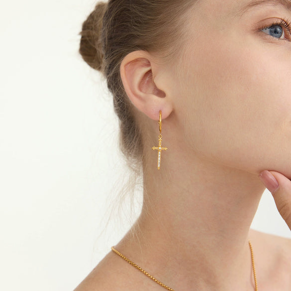 Wholesale Women's Ins Style Geometric Stainless Steel Electroplated Cross Earrings