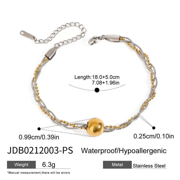 Wholesale Women's Ins Style Geometric Stainless Steel Electroplated Snake Bone Chain Threelayer Wrapped Ball Bracelet