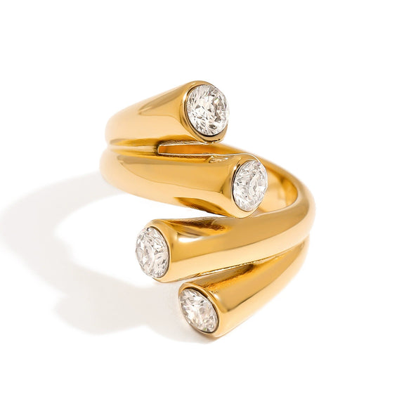 Wholesale Women's Ins Style Geometric Stainless Steel Electroplated Wave Double Line Opening Ring Jewelry