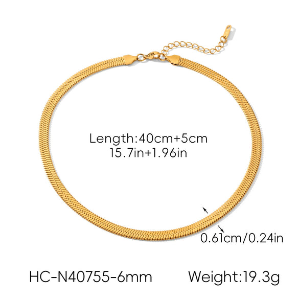 Wholesale Women's Ins Style Geometric Stainless Steel Flat Snake Chain Electroplated Necklace