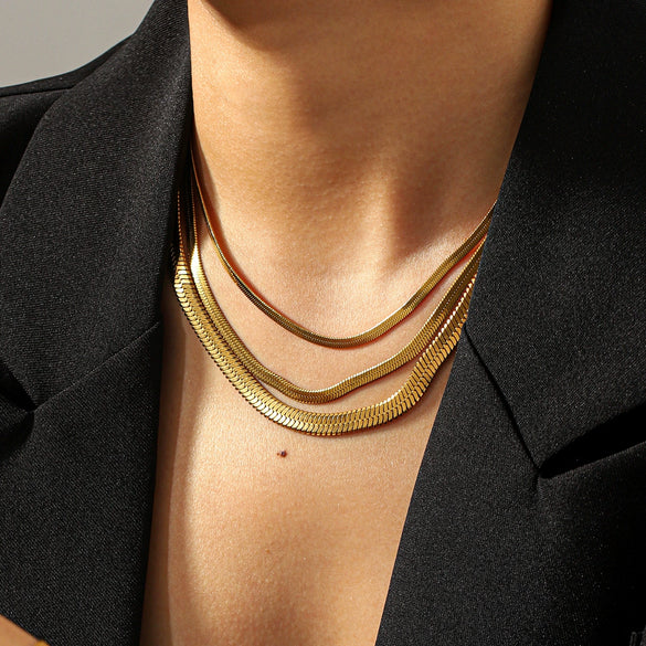 Wholesale Women's Ins Style Geometric Stainless Steel Flat Snake Chain Electroplated Necklace