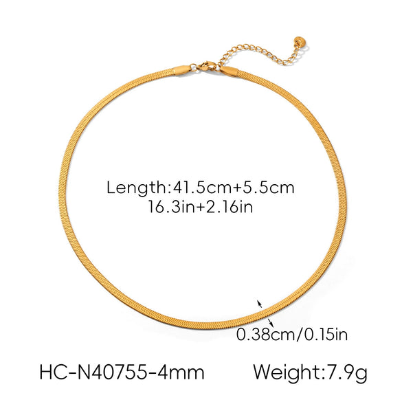 Wholesale Women's Ins Style Geometric Stainless Steel Flat Snake Chain Electroplated Necklace