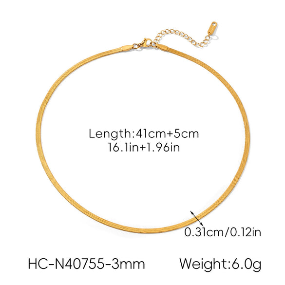 Wholesale Women's Ins Style Geometric Stainless Steel Flat Snake Chain Electroplated Necklace