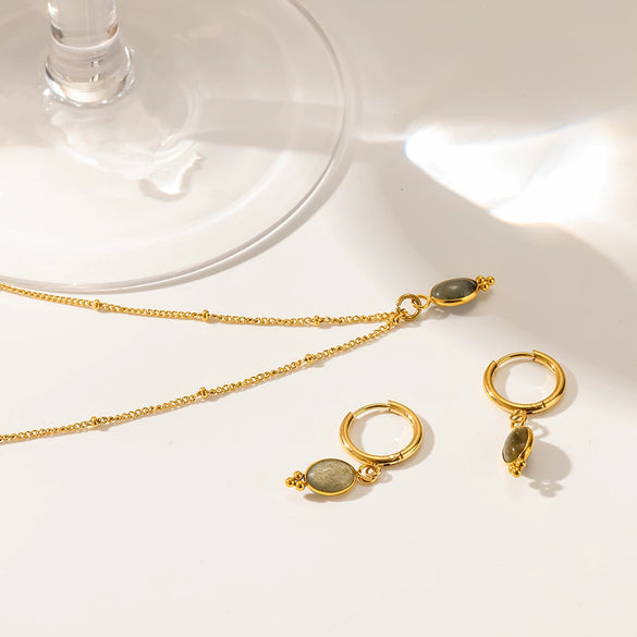 Wholesale Women's Ins Style Geometric Stainless Steel Jewelry Set With Pvd Furnace Vacuum Real Gold Plating Pendant Necklace And Earrings