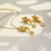 Wholesale Women's Ins Style Geometric Stainless Steel 18K Goldplated Knotted Water Drop Zircon Earrings And Necklace Jewelry