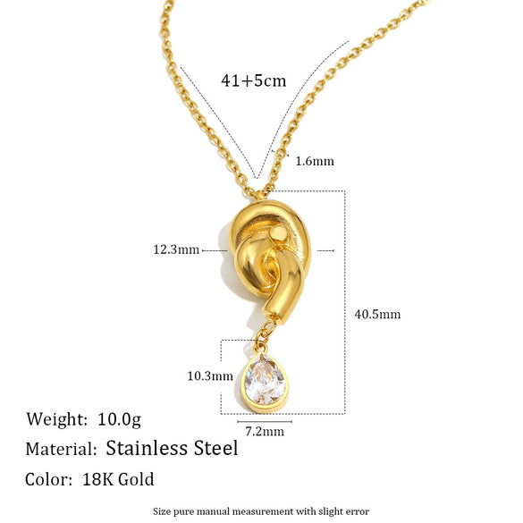 Wholesale Women's Ins Style Geometric Stainless Steel 18K Goldplated Knotted Water Drop Zircon Earrings And Necklace Jewelry