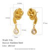 Wholesale Women's Ins Style Geometric Stainless Steel 18K Goldplated Knotted Water Drop Zircon Earrings And Necklace Jewelry