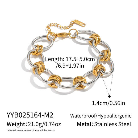 Wholesale Women's Ins Style Geometric Stainless Steel Oval Chain Bracelet With 18K Gold Vacuum Plating