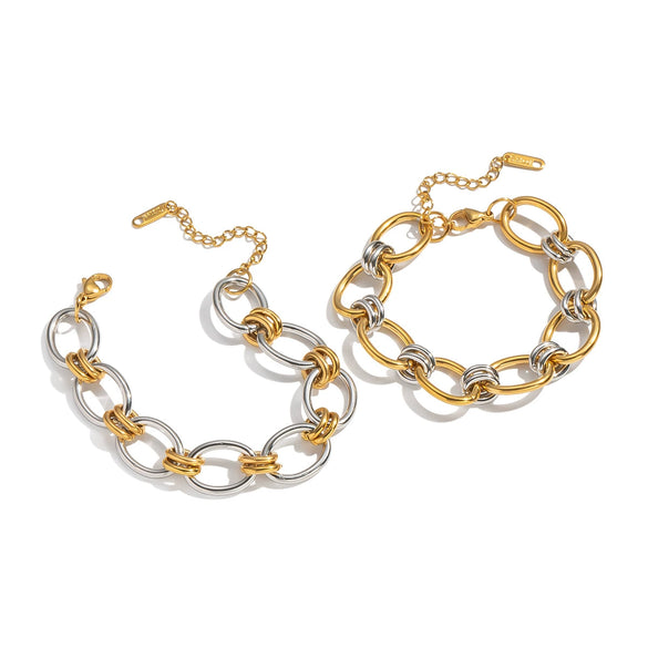 Wholesale Women's Ins Style Geometric Stainless Steel Oval Chain Bracelet With 18K Gold Vacuum Plating