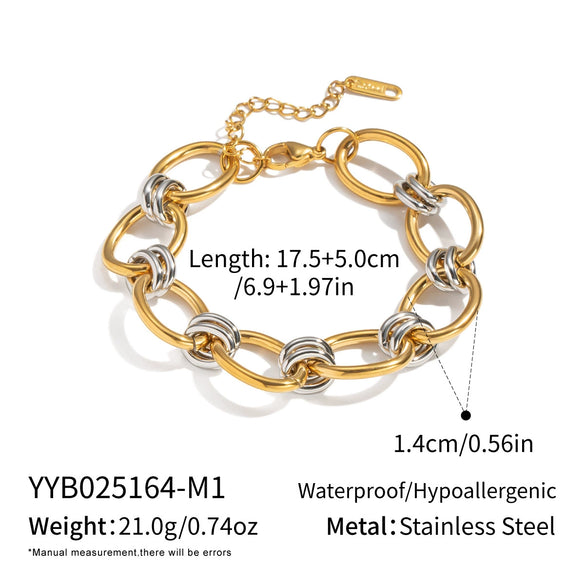 Wholesale Women's Ins Style Geometric Stainless Steel Oval Chain Bracelet With 18K Gold Vacuum Plating