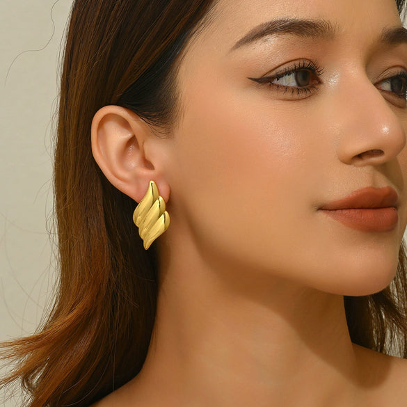 Wholesale Women's Ins Style Geometric Stamped Stainless Steel Wing Earrings