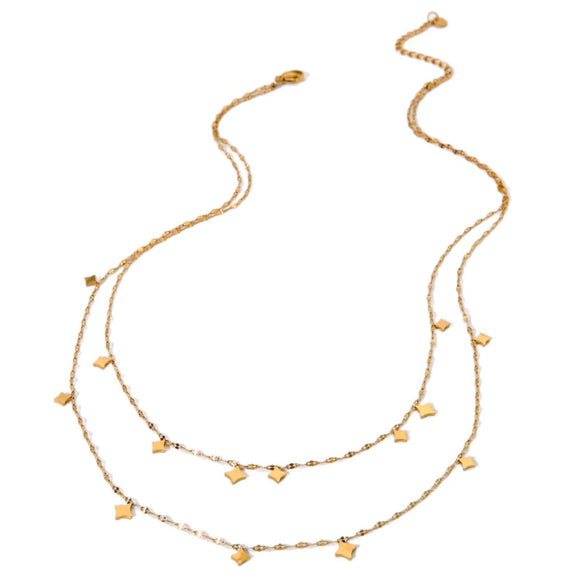Wholesale Women's Ins Style Geometric Star Diamond 18K Gold Plated Stainless Steel Doublelayer Stacking Necklace